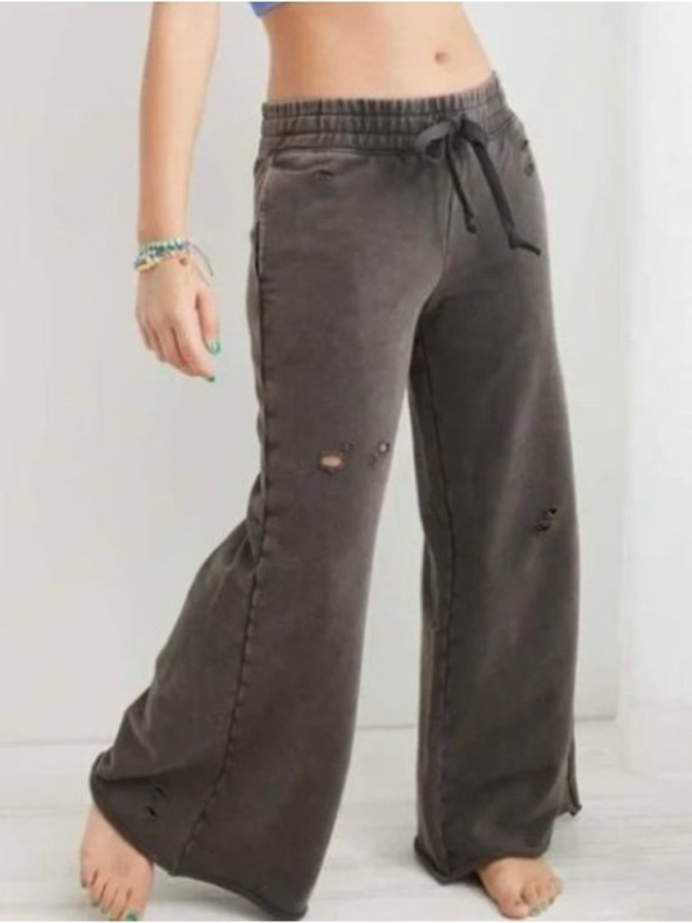 Aerie Distressed Wide Leg Sweatpants